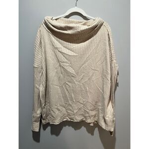 Free People Womens M Juicy Long Sleeve Thermal Stone Cold Split Back 100% Cotton